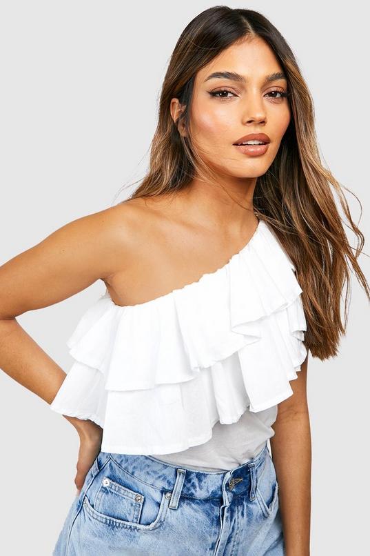 Woven Frill One Shoulder Top | boohoo Woven Frill One Shoulder Top | boohoo