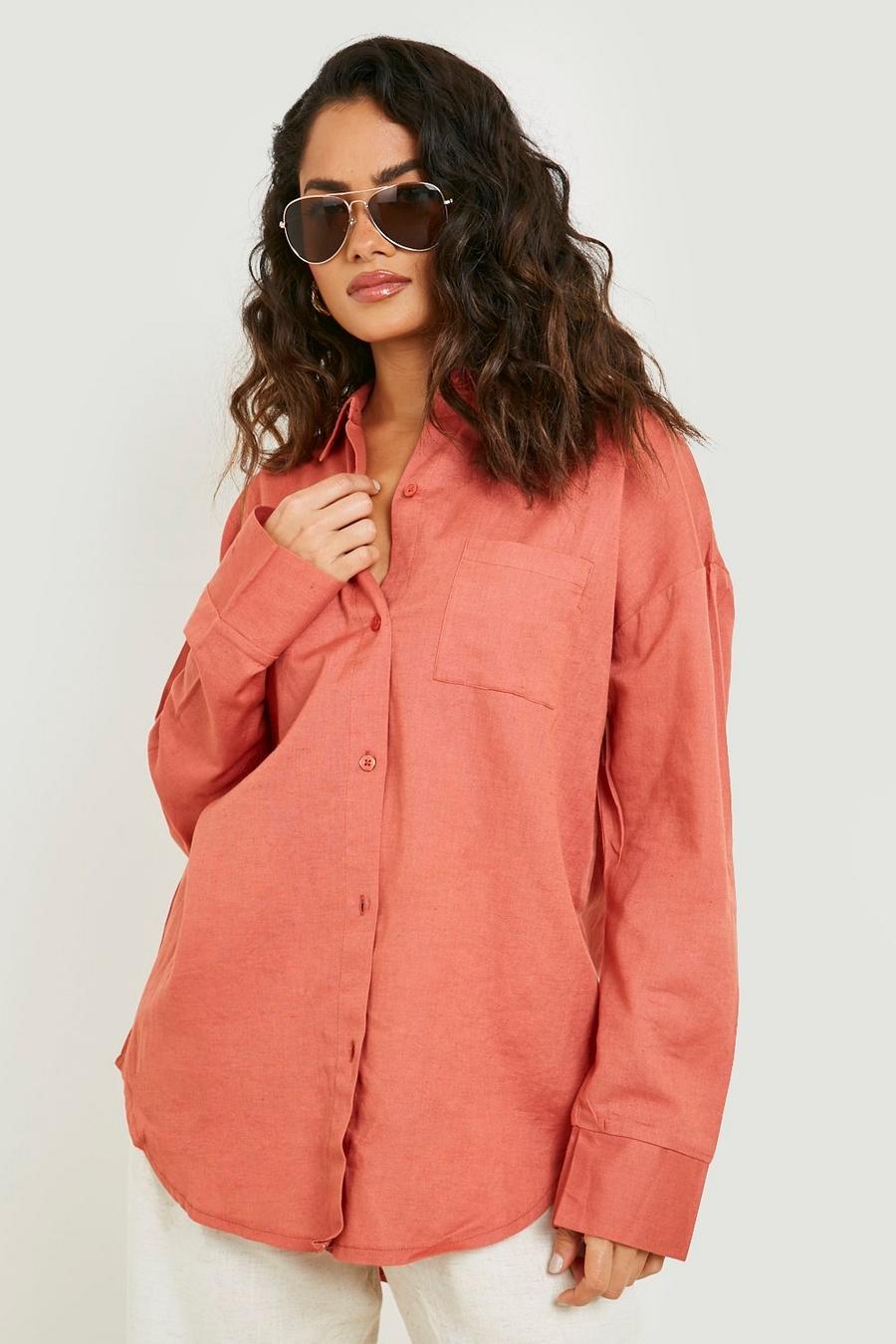 Camicia oversize in lino, Terracotta
