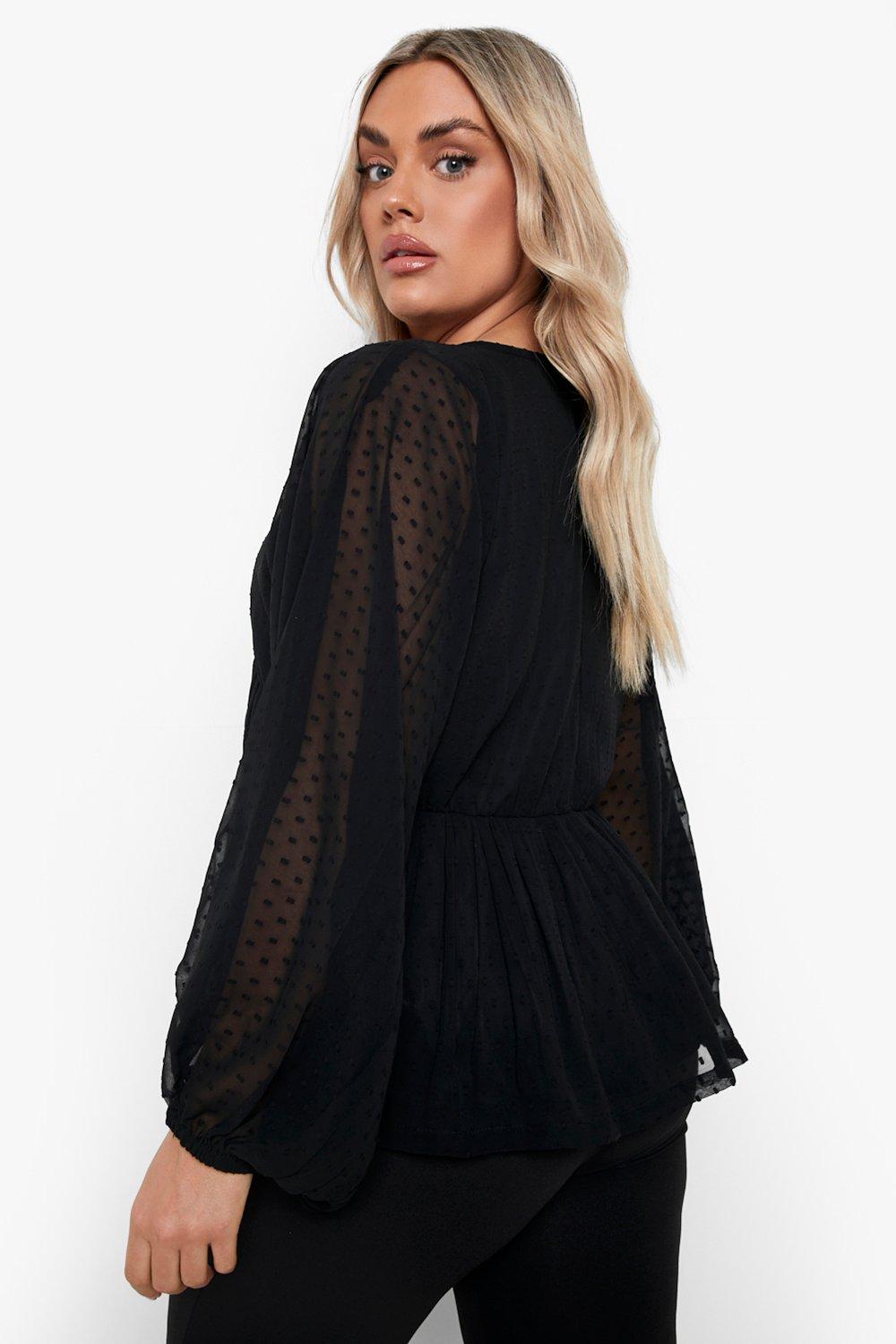 Plus Dobby Mesh Puff Sleeve Smock Top | boohoo USA