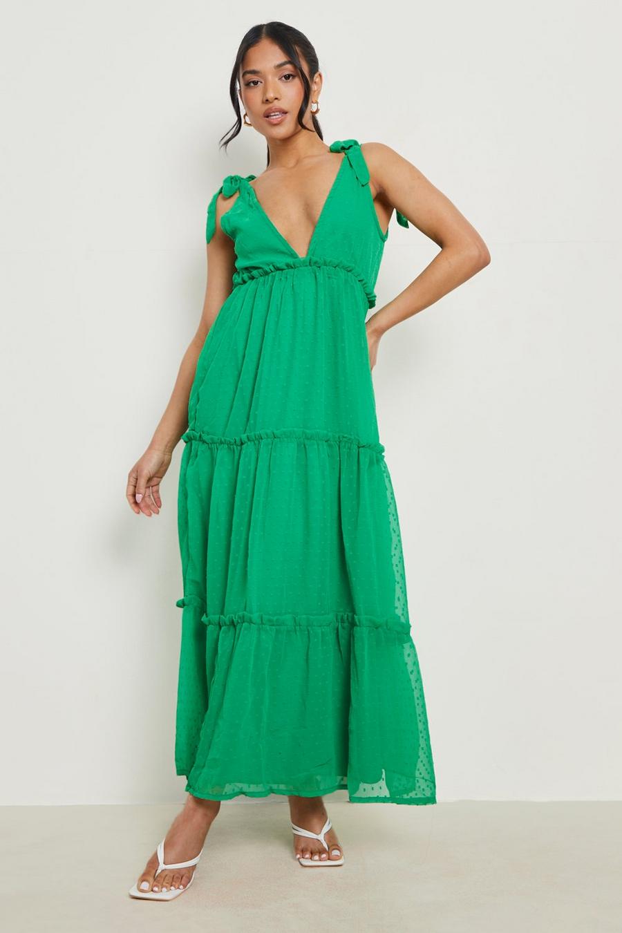 Bright green Petite Dobby Mesh Tie Strap Maxi Dress image number 1