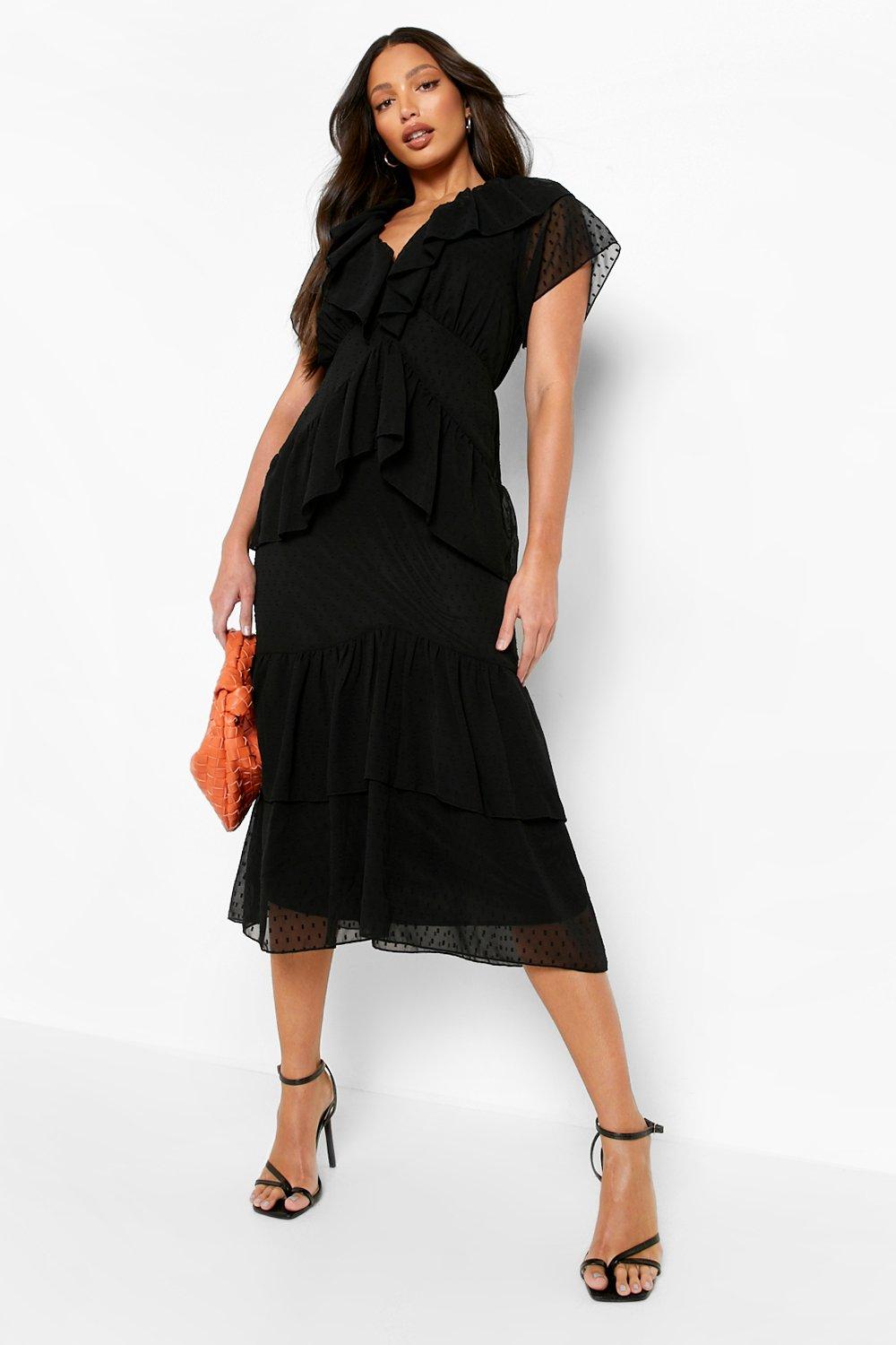 Mesh frill dress sales black