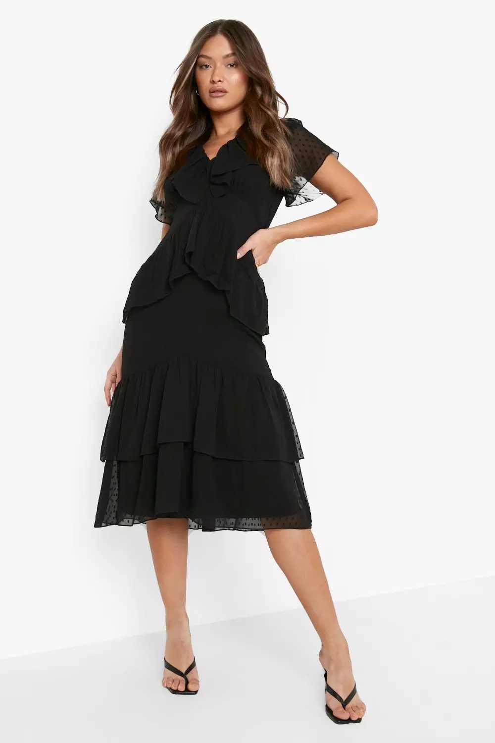 Mesh frill sale dress black