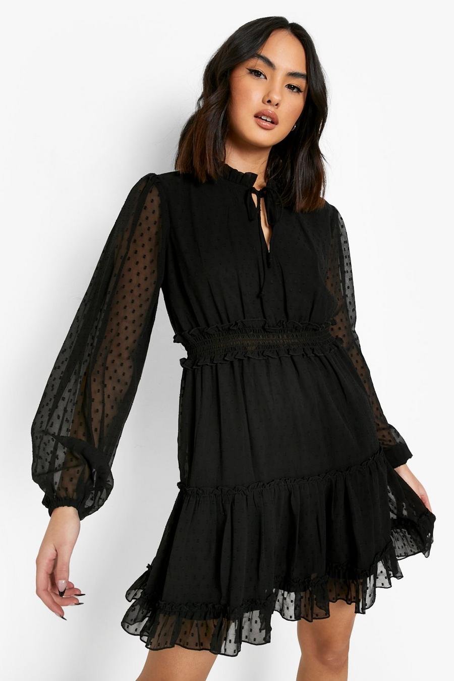 Black שמלת מיני מבד רשת דובי עם עיטור קשירה