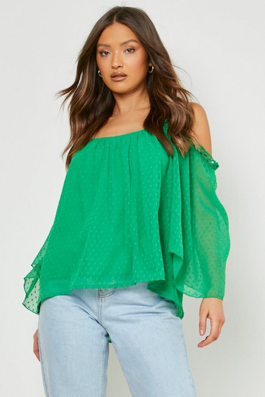 Top in rete plumetis con spalle scese, Bright green image number 1