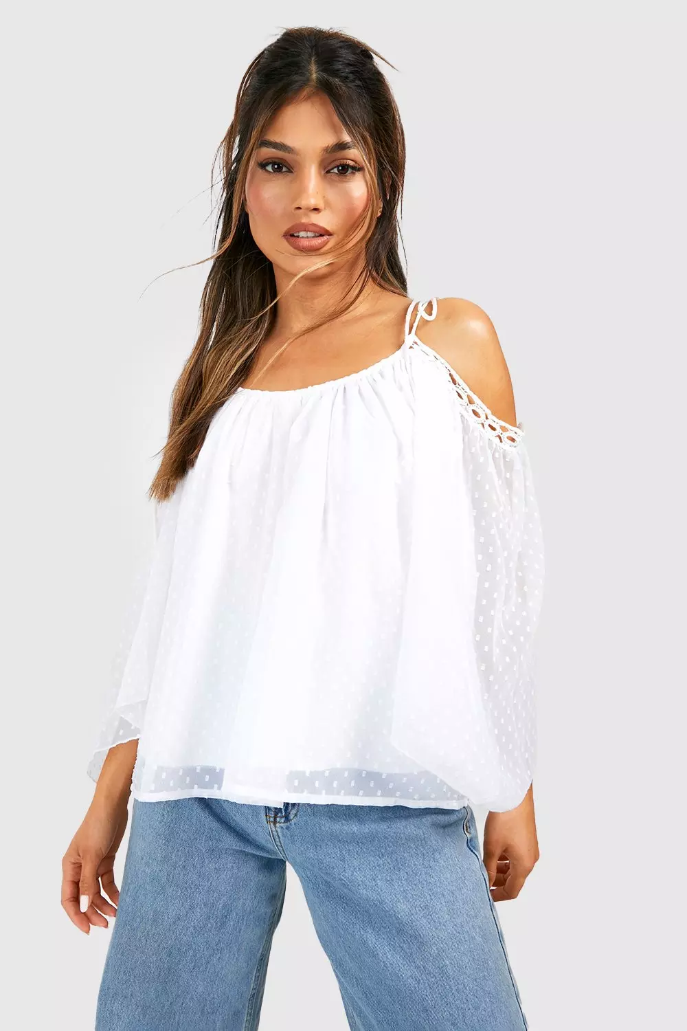 Pink Dobby Mesh Dropped Shoulder Top  alternative image