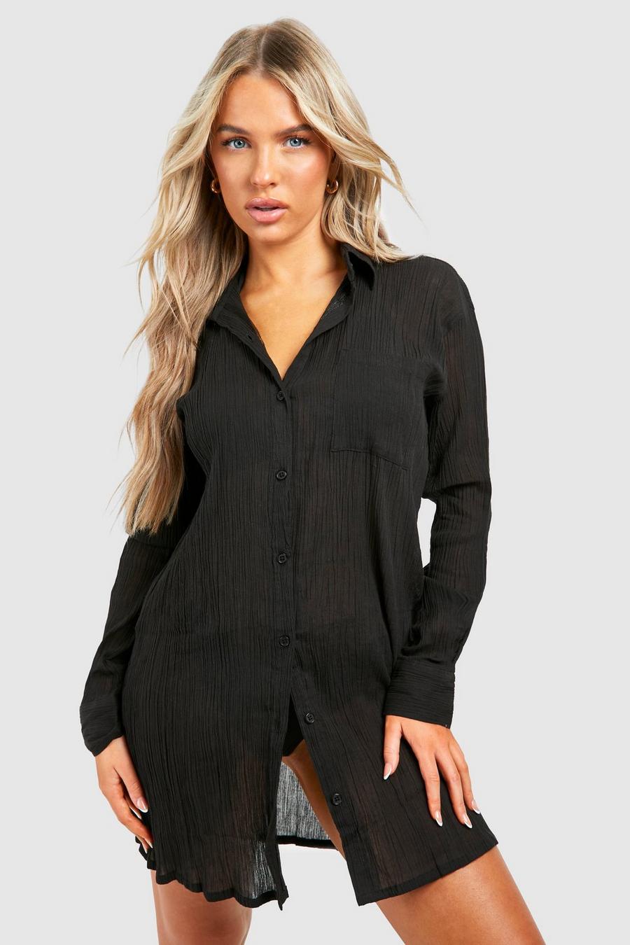 Black Strandklänning i muslin med skjortkrage image number 1