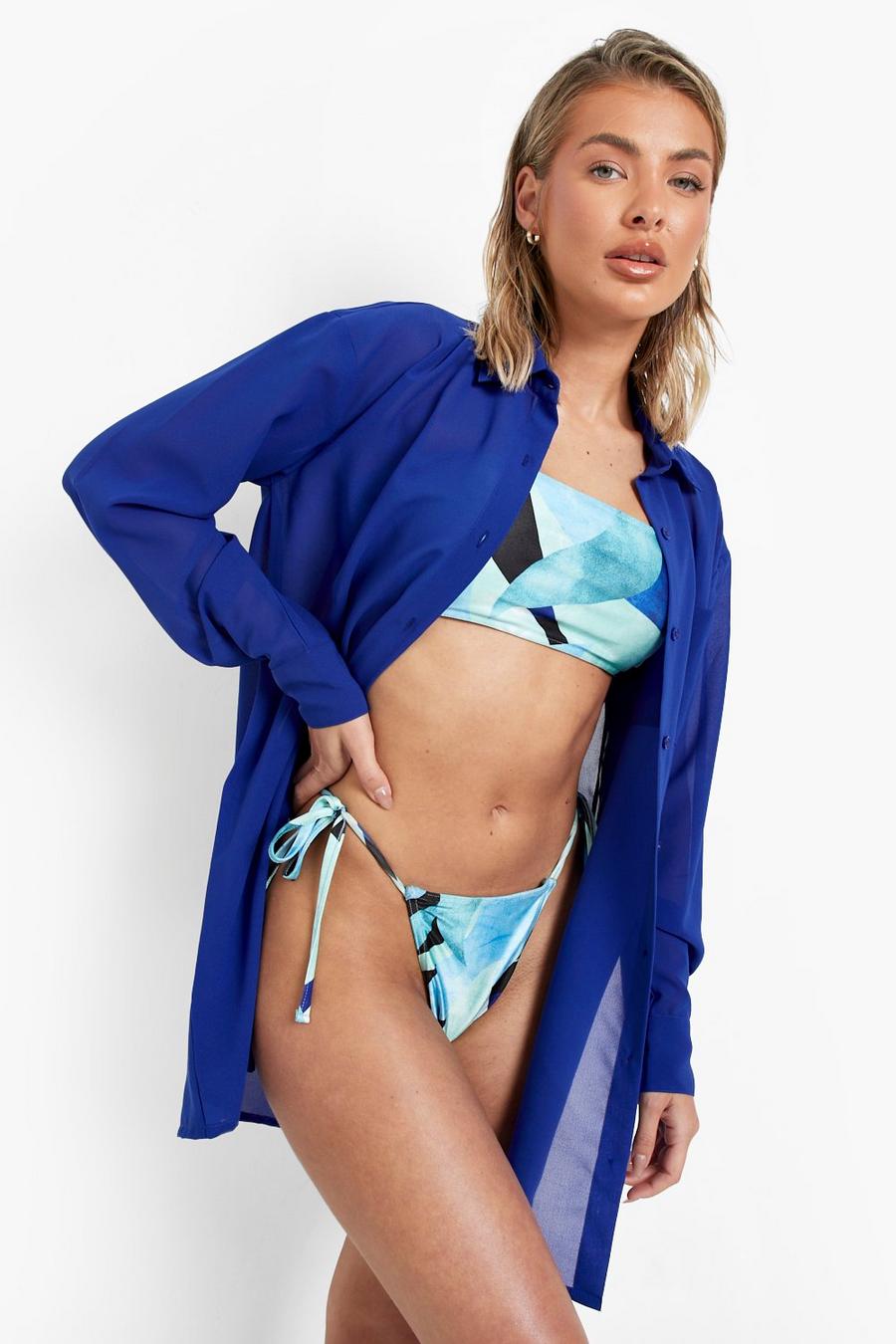 Vestido camisero de chifón para la playa, Cobalt image number 1