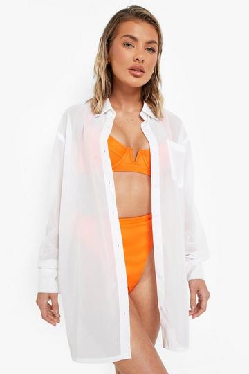 Robe chemise de plage en mousseline de soie white