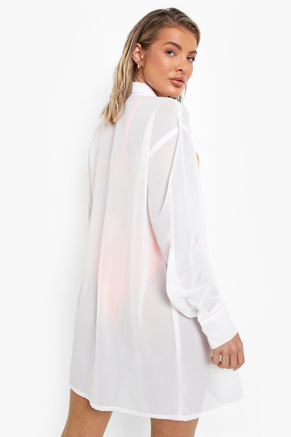 White chiffon store shirt dress