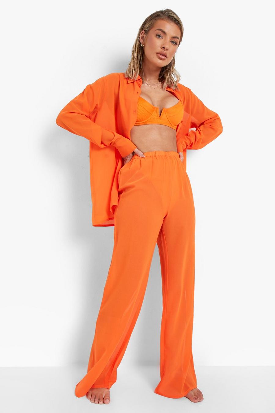 Orange Chiffon Beach Pants image number 1