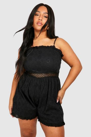 Black Plus Eyelet Trim Detail Romper