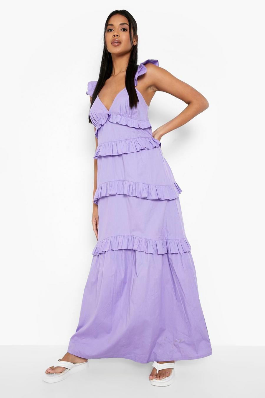 Lilac purple Cotton Ruffle Detail Maxi Dress image number 1