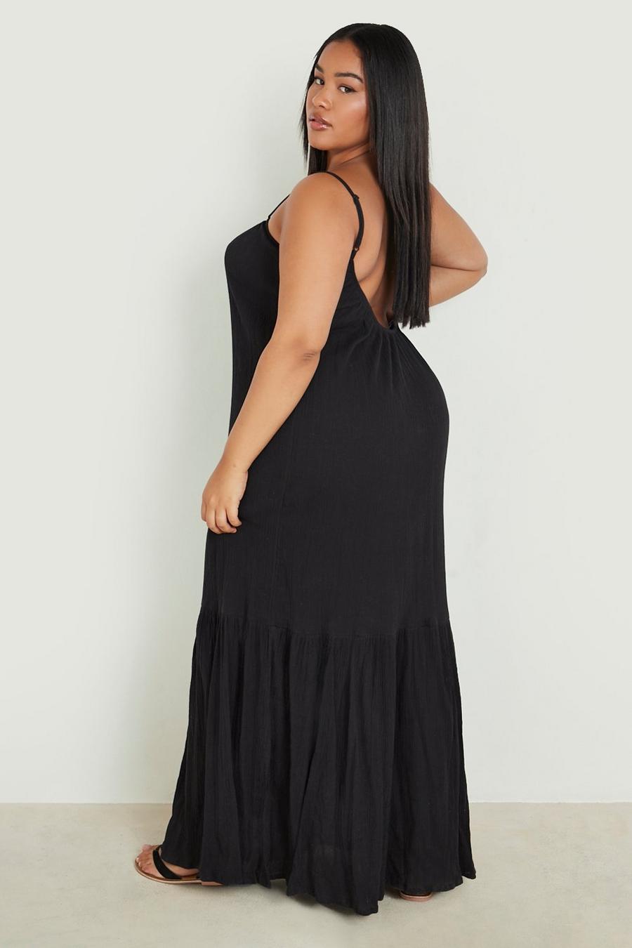 Black Plus Cheesecloth Scoop Back Maxi Dress