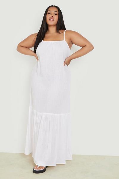 boohoo white Plus Cheesecloth Scoop Back Maxi Dress
