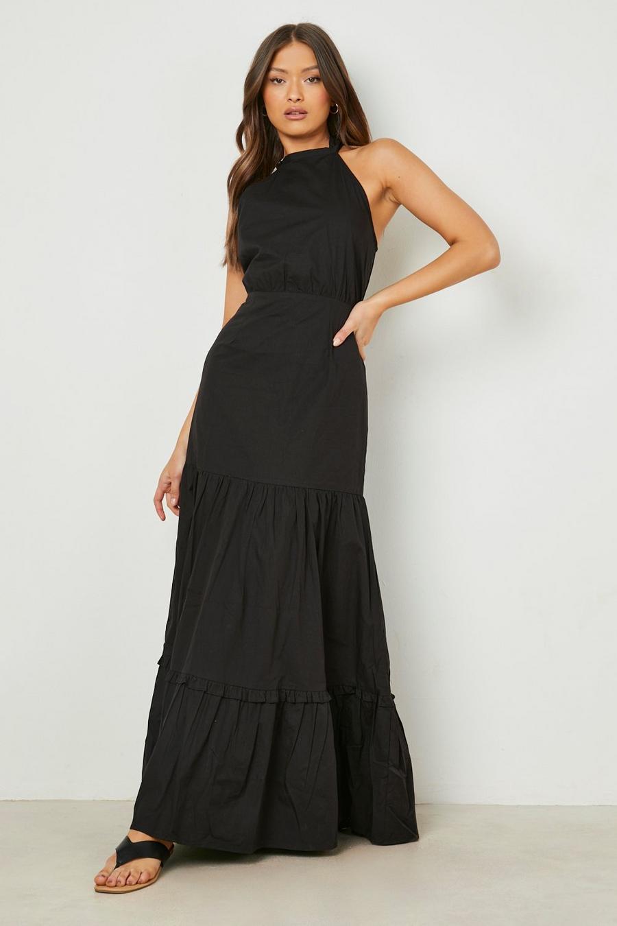 Black Cotton Tiered High Neck Maxi Dress image number 1