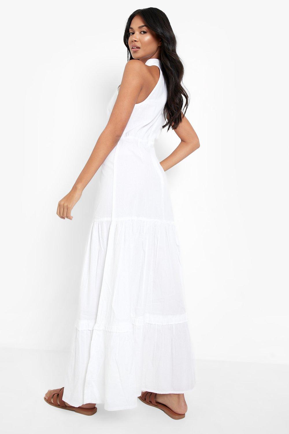 High neck maxi dress white hotsell