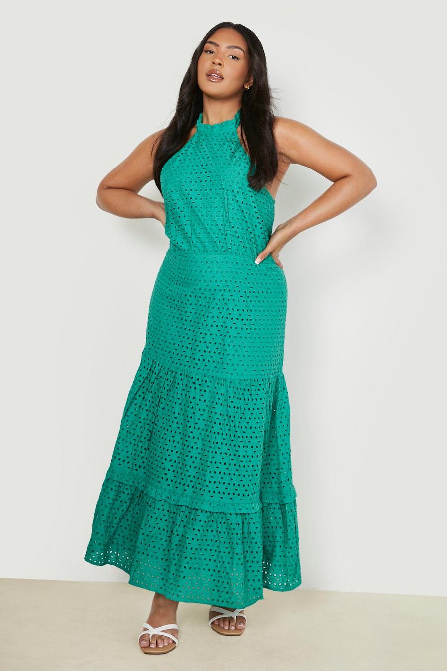 Green Plus Broderie High Neck Midaxi Dress image number 1