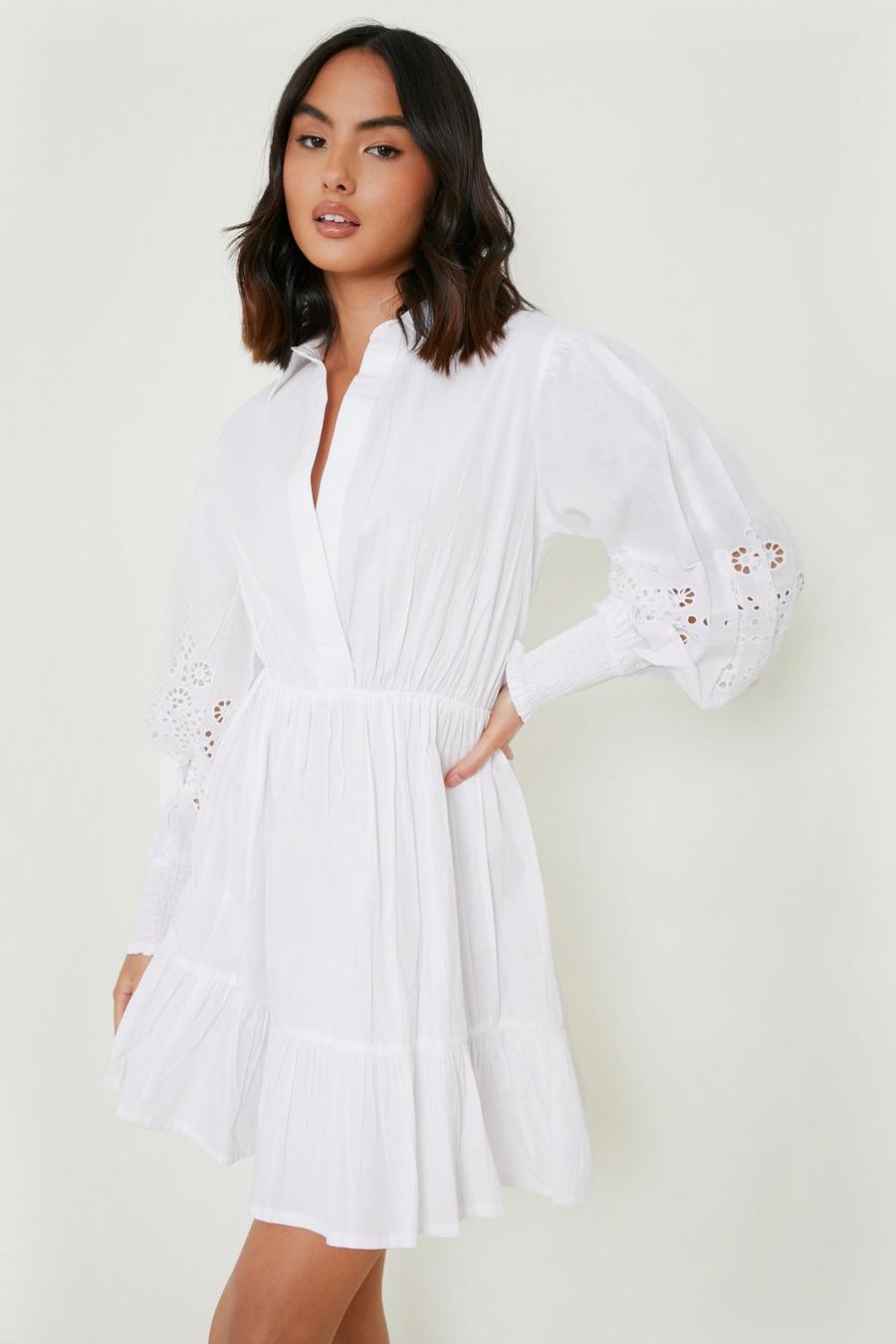 White Broderie Tiered Smock Dress image number 1