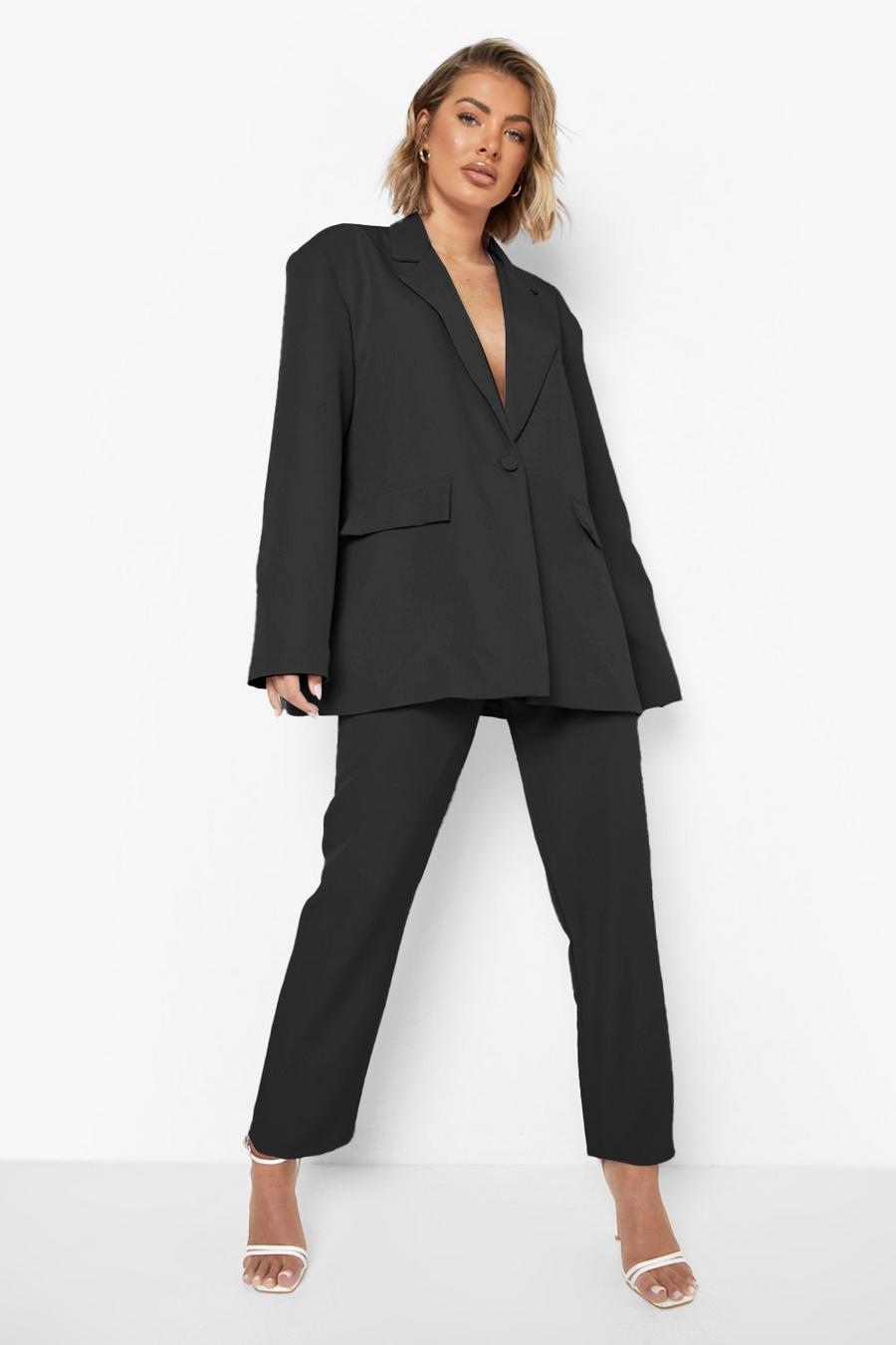 Black Pleat Front Relaxed Fit Tailored Trousers image number 1