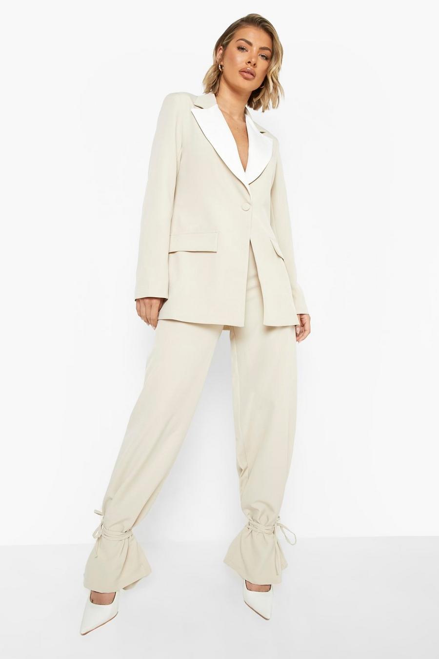 Cream Tie Ankle Tailored Pants image number 1