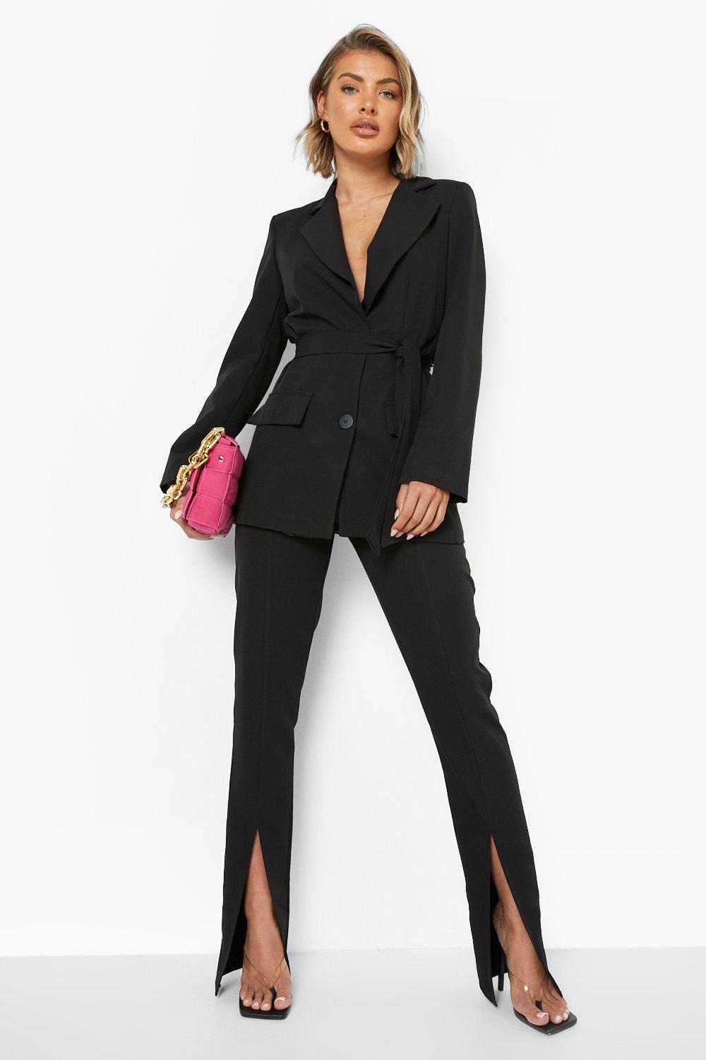 Black Split Front Tailored Longerline Trousers