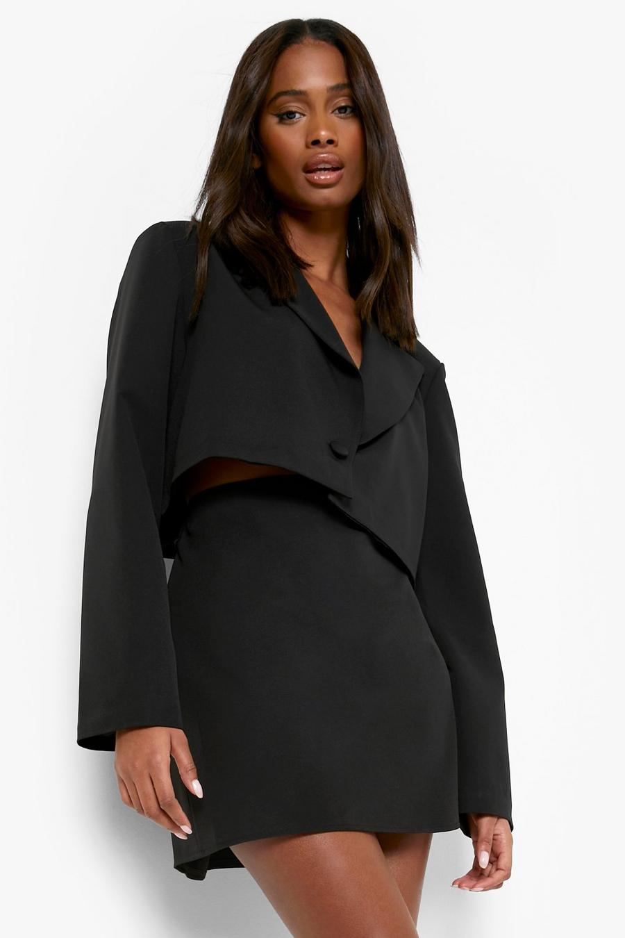 Black Oversized Boxy Cropped Blazer image number 1