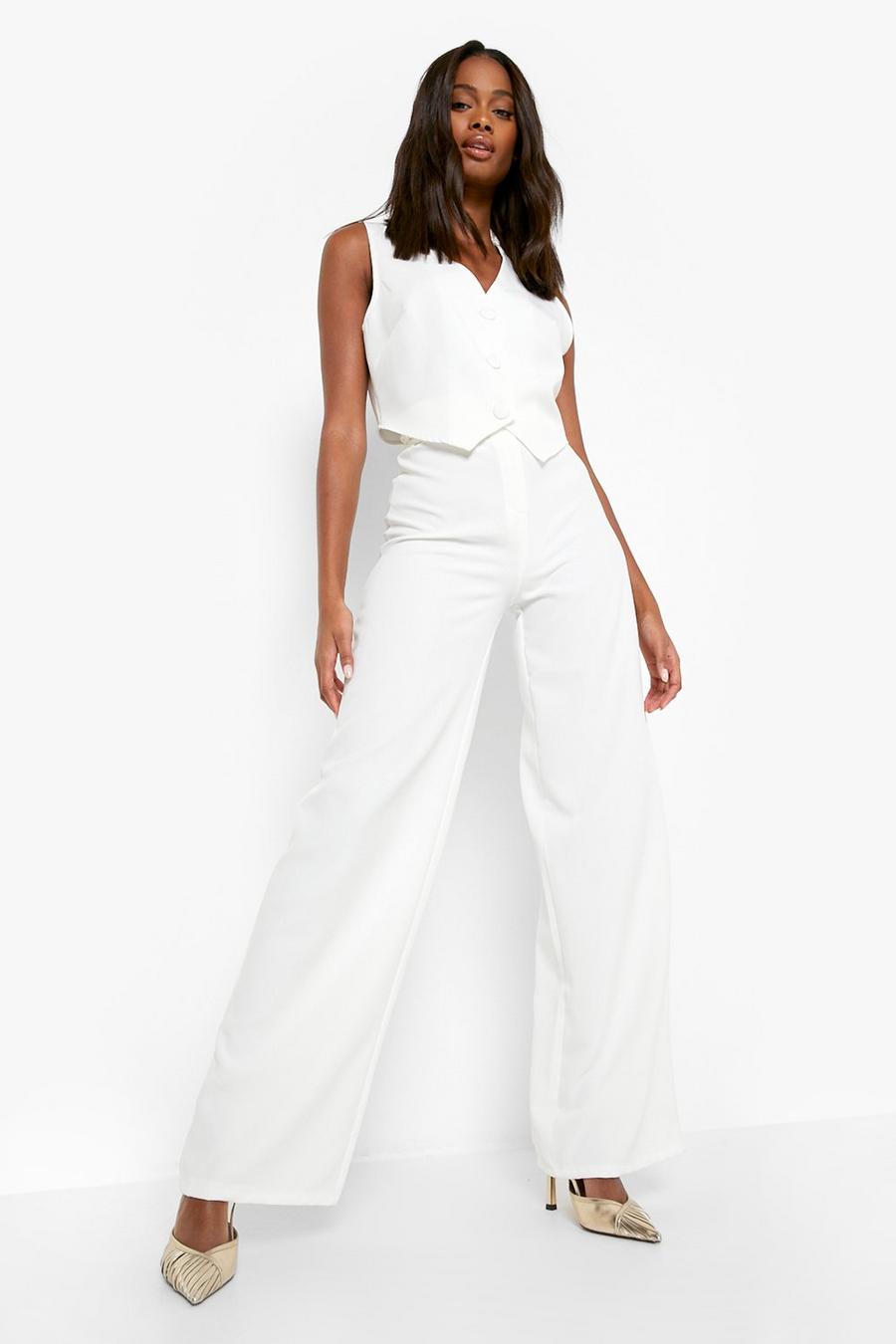 Ivory Tie Waist Detail Wide Leg Trousers image number 1