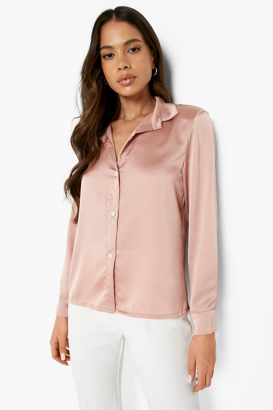 Camicia in raso con spalline imbottite, Blush rosa