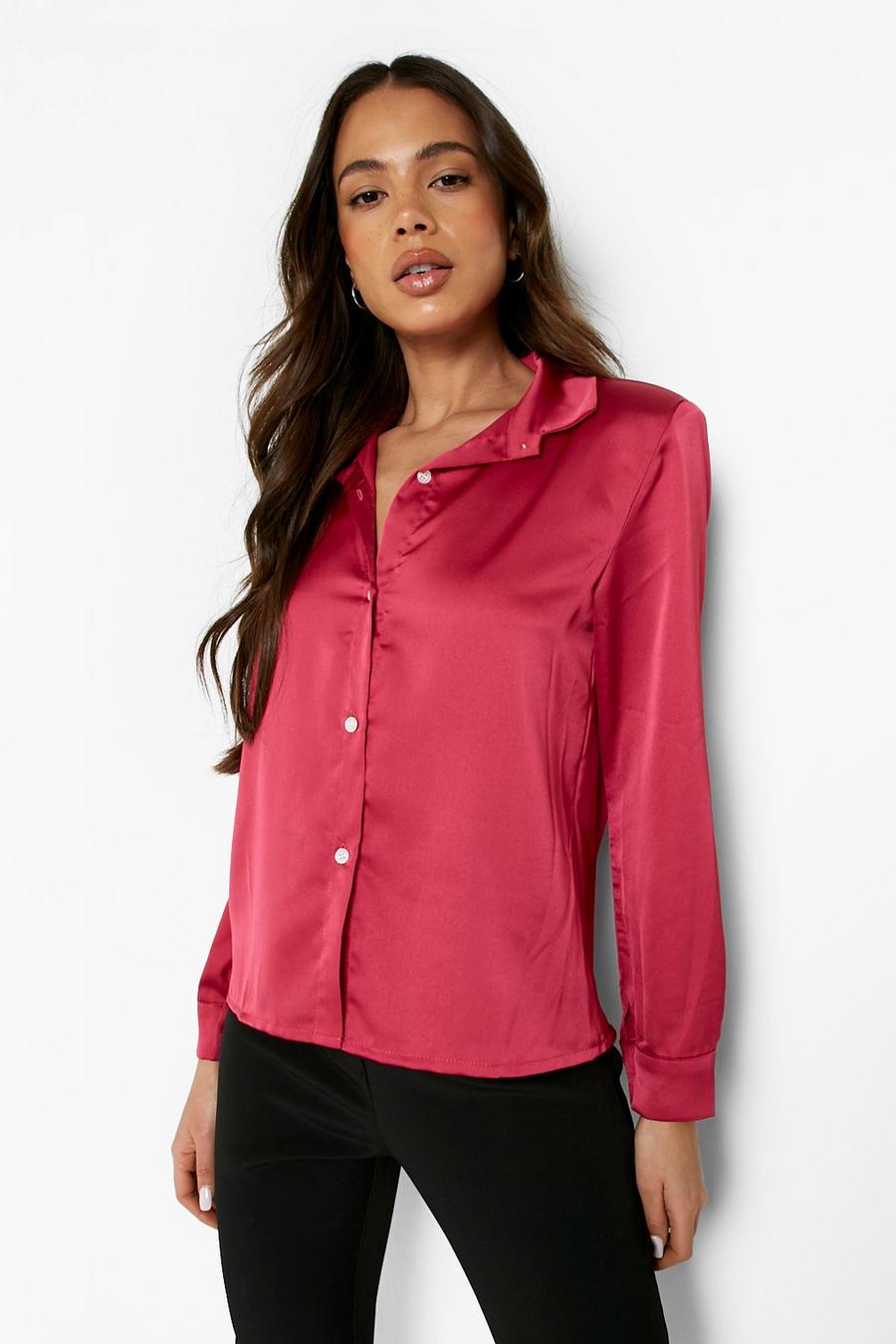 Pink rosa Skjorta i satin med axelvaddar image number 1