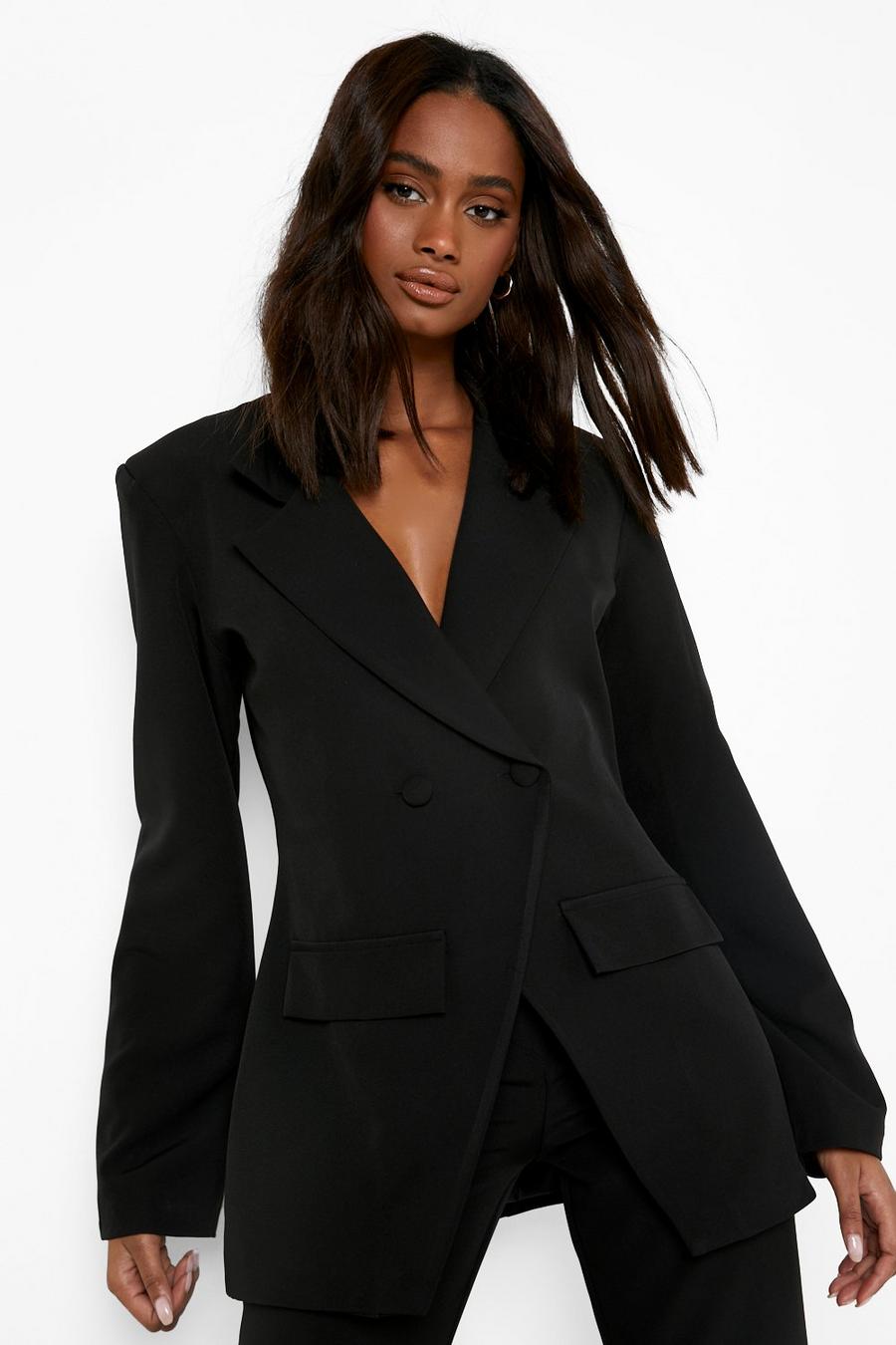 Black Asymetric Wrap Front Tailored Blazer image number 1