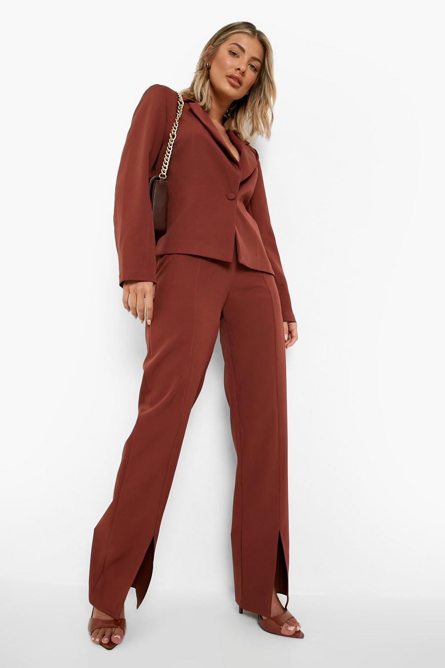 Chocolate Split Front Tailored Trousers  image number 1