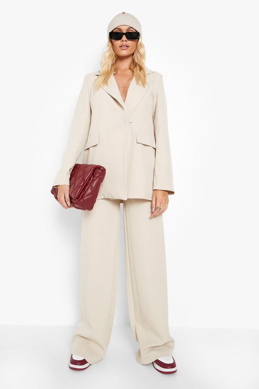 Cream Wide Leg Tailored Trousers image number 1