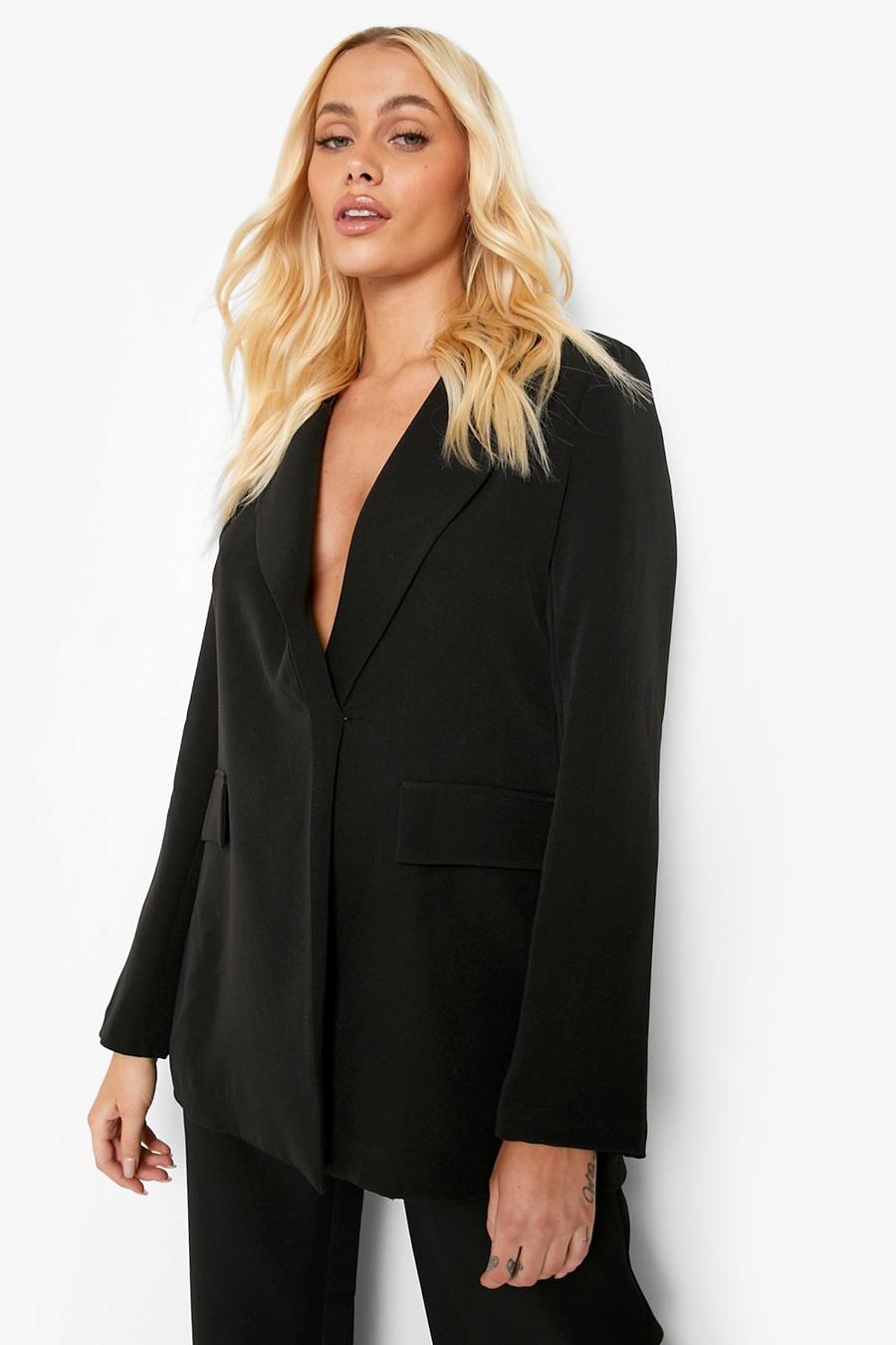 Black Asymetric Wrap Front Tailored Blazer image number 1
