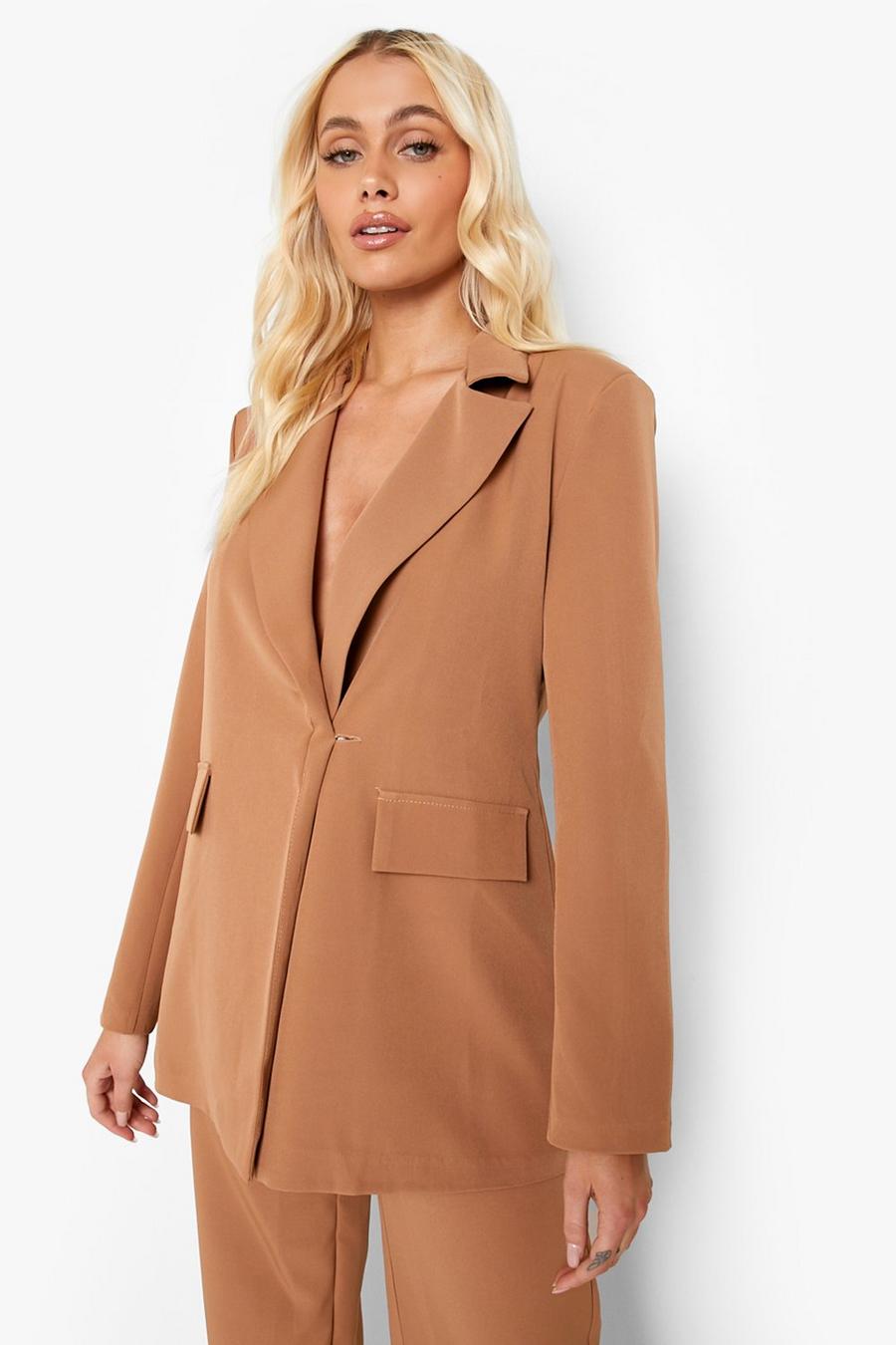 Camel Asymetric Wrap Front Tailored Blazer image number 1