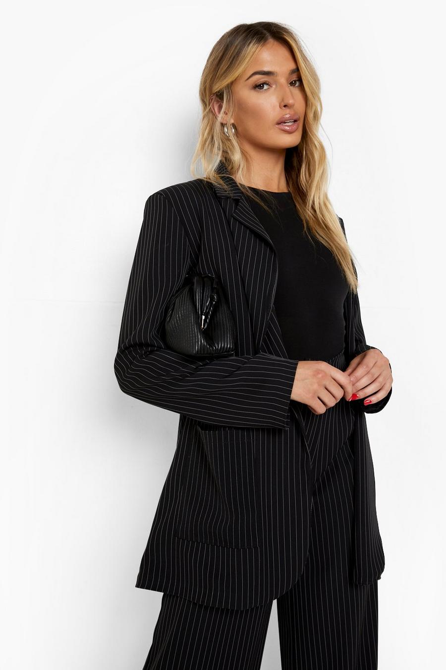 Black Pinstripe Oversized Tailored Blazer  image number 1