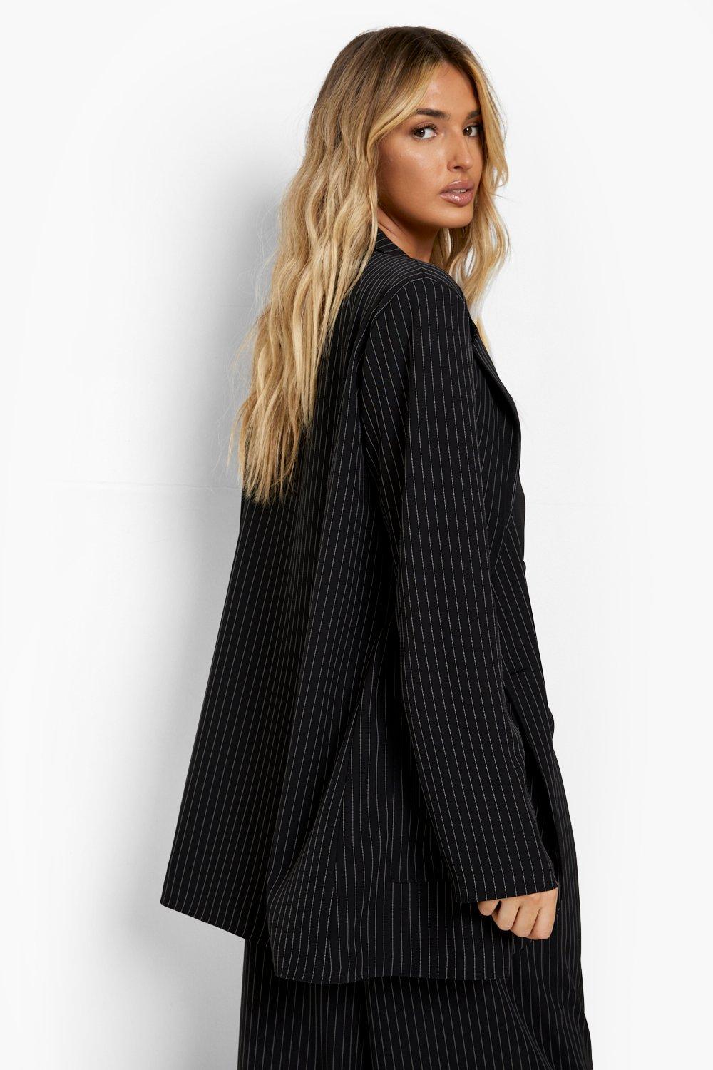 boohoo Pinstripe Oversized Longline Blazer - Blue - Size 10