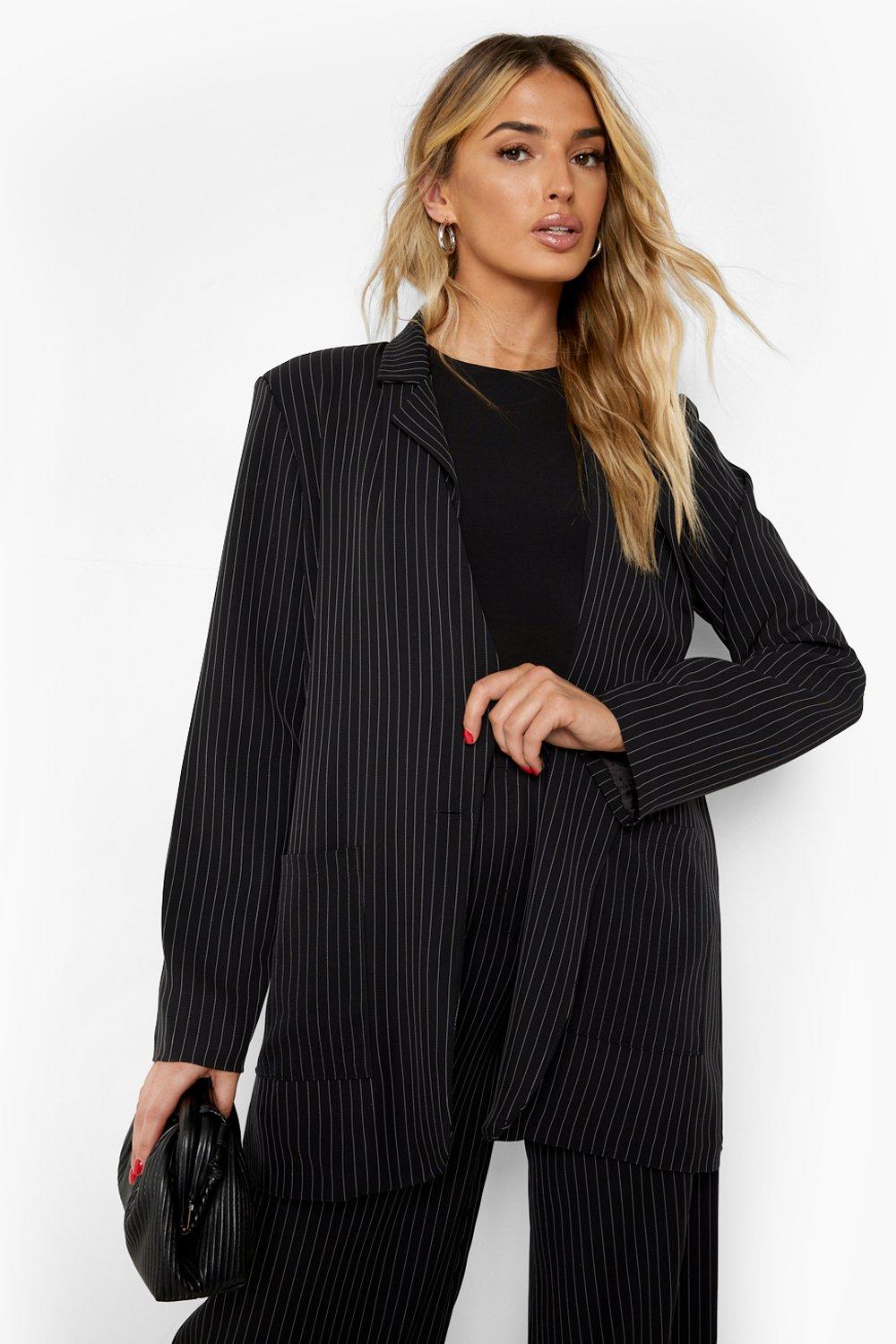 boohoo Pinstripe Oversized Longline Blazer - Blue - Size 10