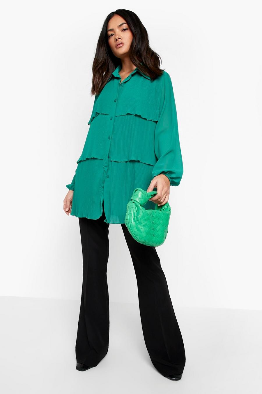 Bright green Woven Pleated Tiered Shirt  image number 1