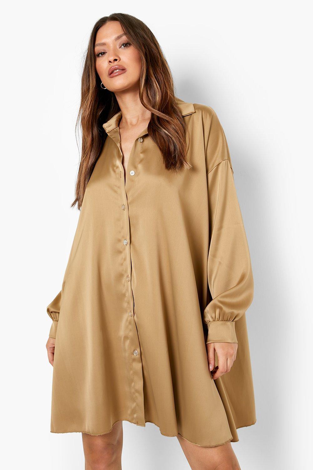 Heavy Satin Oversized Floaty Shirt Dress | boohoo USA