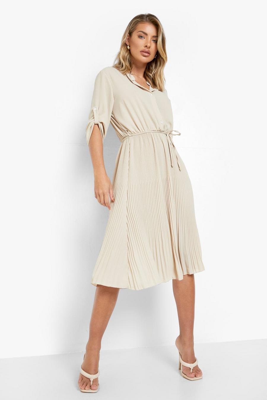 Camel Pleated Midaxi Shirt Dress image number 1