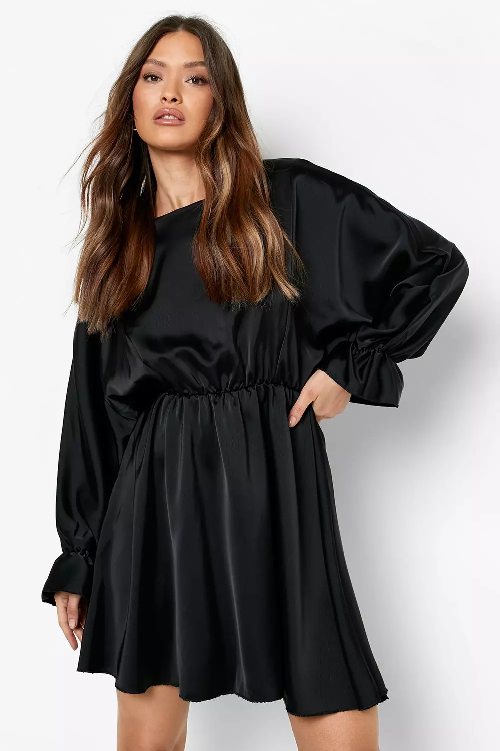 Heavy Satin Volume Sleeve Shift Dress