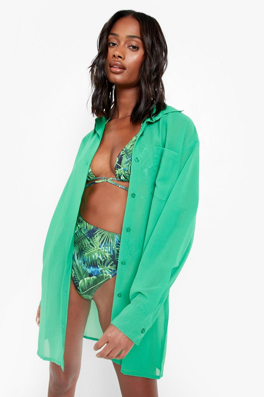 Robe chemise de plage en mousseline de soie, Green image number 1