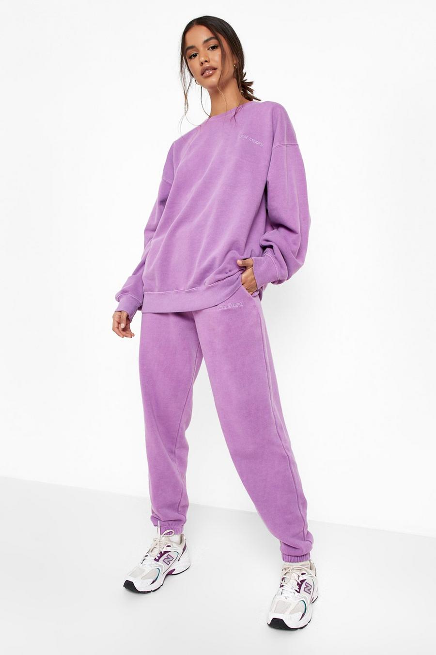 Purple lila Ofcl Studio Överfärgad mysdress med sweatshirt