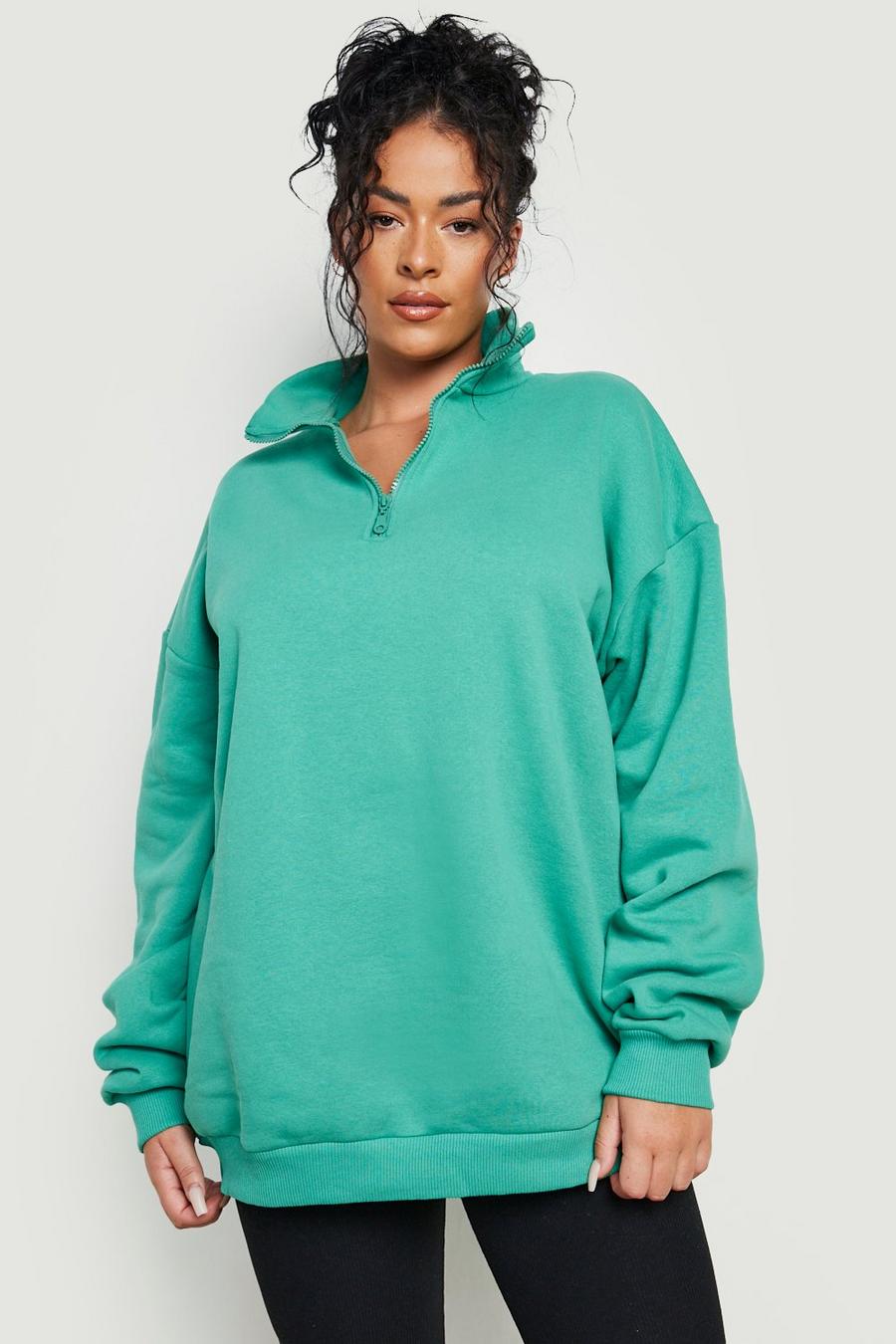 Oversize Sweatshirt mit Reißverschluss, Green vert