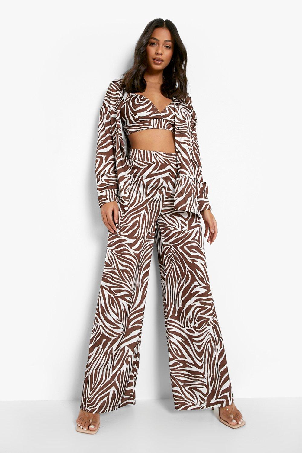 Zebra Print Satin Wide Leg Pants