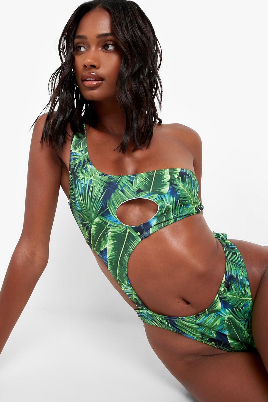 Green Tropicana Cut Out Recycled Swimsuit image number 1