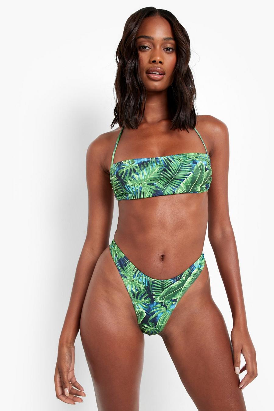 Top de bikini à col carré et imprimé tropical, Green image number 1