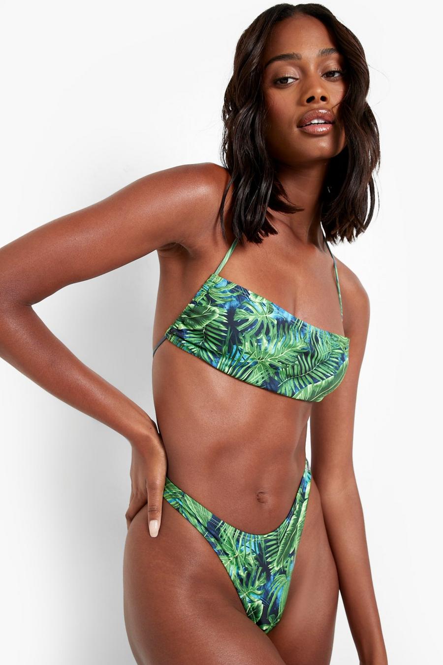 Slip bikini stile Hipster in fibre riciclate con stampa Tropicana, Green verde