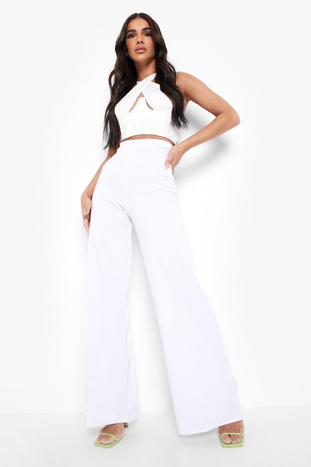 white high waisted wide leg trousers