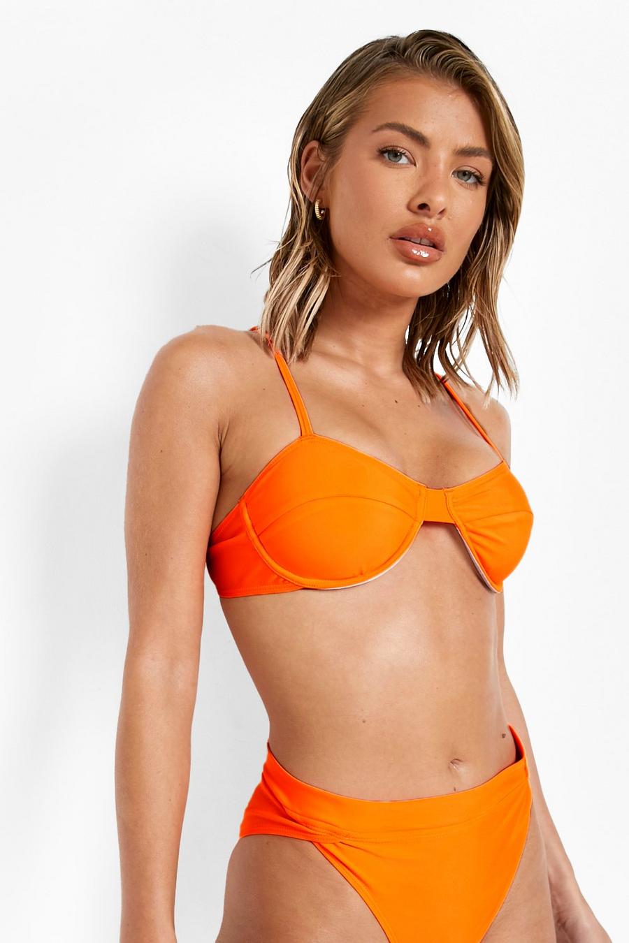 Neon-orange Neon Underwired Strappy Bikini Top image number 1